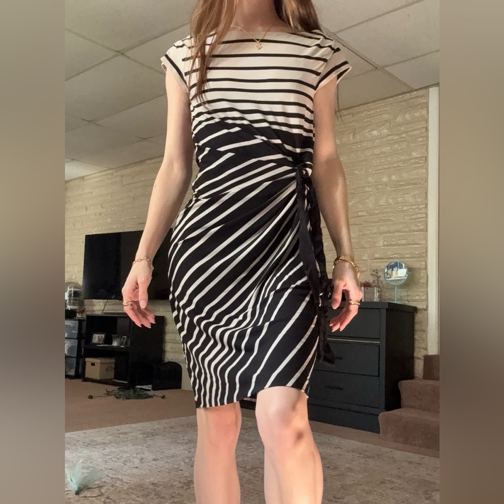 Just...Taylor Black and White Striped Midi Dress